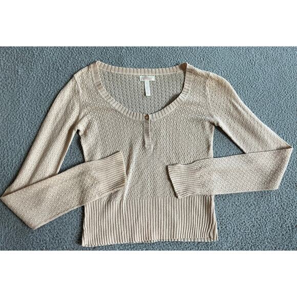 Hollister Sweater Large Crop Scoop Neck Pullover Pink Cream Y2K Coquette Ballet - Picture 1 of 16